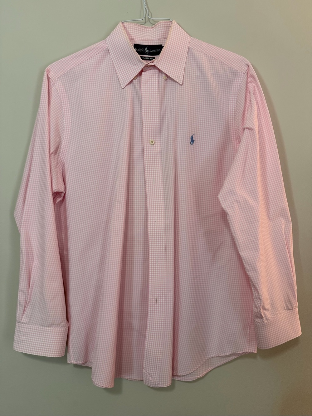 Ralph Lauren Light Pink Gingham Dress Shirt with Blue Pony